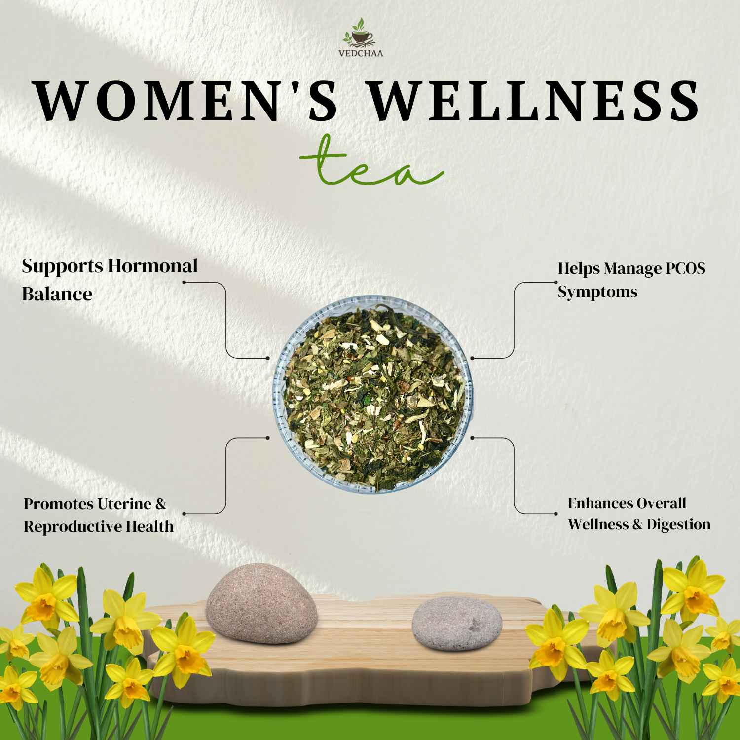Women's Wellness Tea – Shatavari, Ashoka & Cinnamon Herbal Blend for Hormonal Balance, PCOS & Overall Wellness