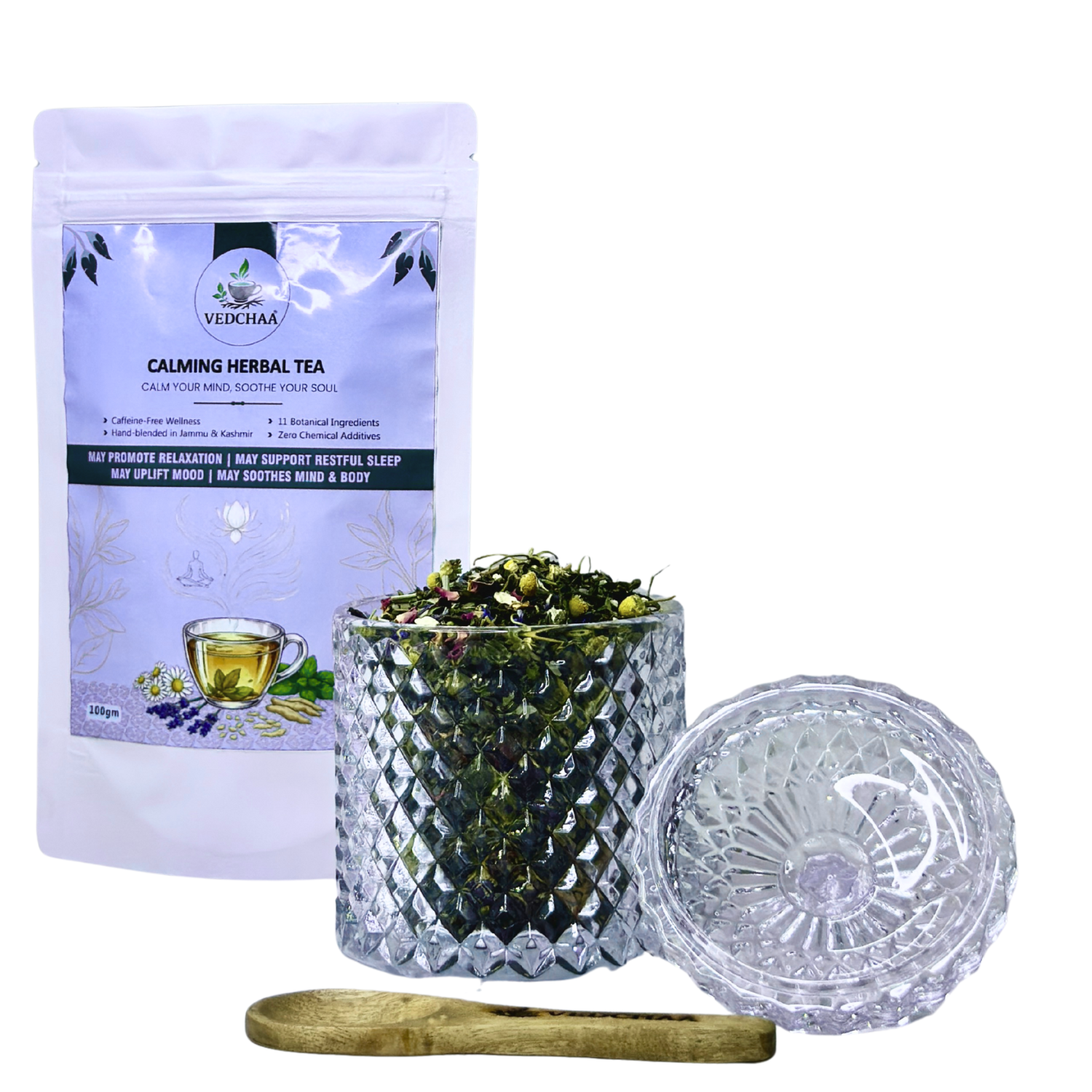 Calming Herbal Tea (Natural Anxiety Relief Tea) – Green Tea, Peppermint, Chamomile, Lemon Balm & Rose Petals for Stress Relief & Better Sleep
