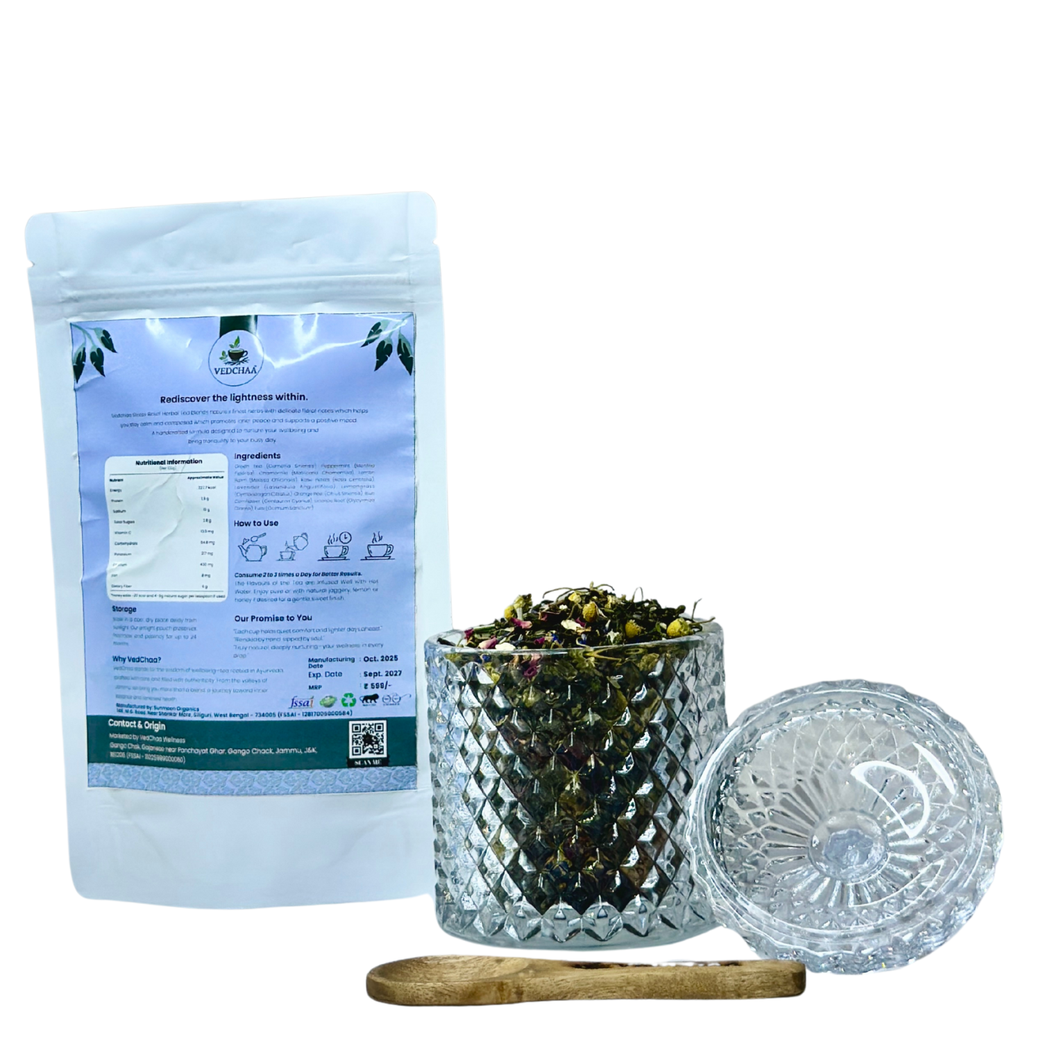 Calming Herbal Tea (Natural Anxiety Relief Tea) – Green Tea, Peppermint, Chamomile, Lemon Balm & Rose Petals for Stress Relief & Better Sleep