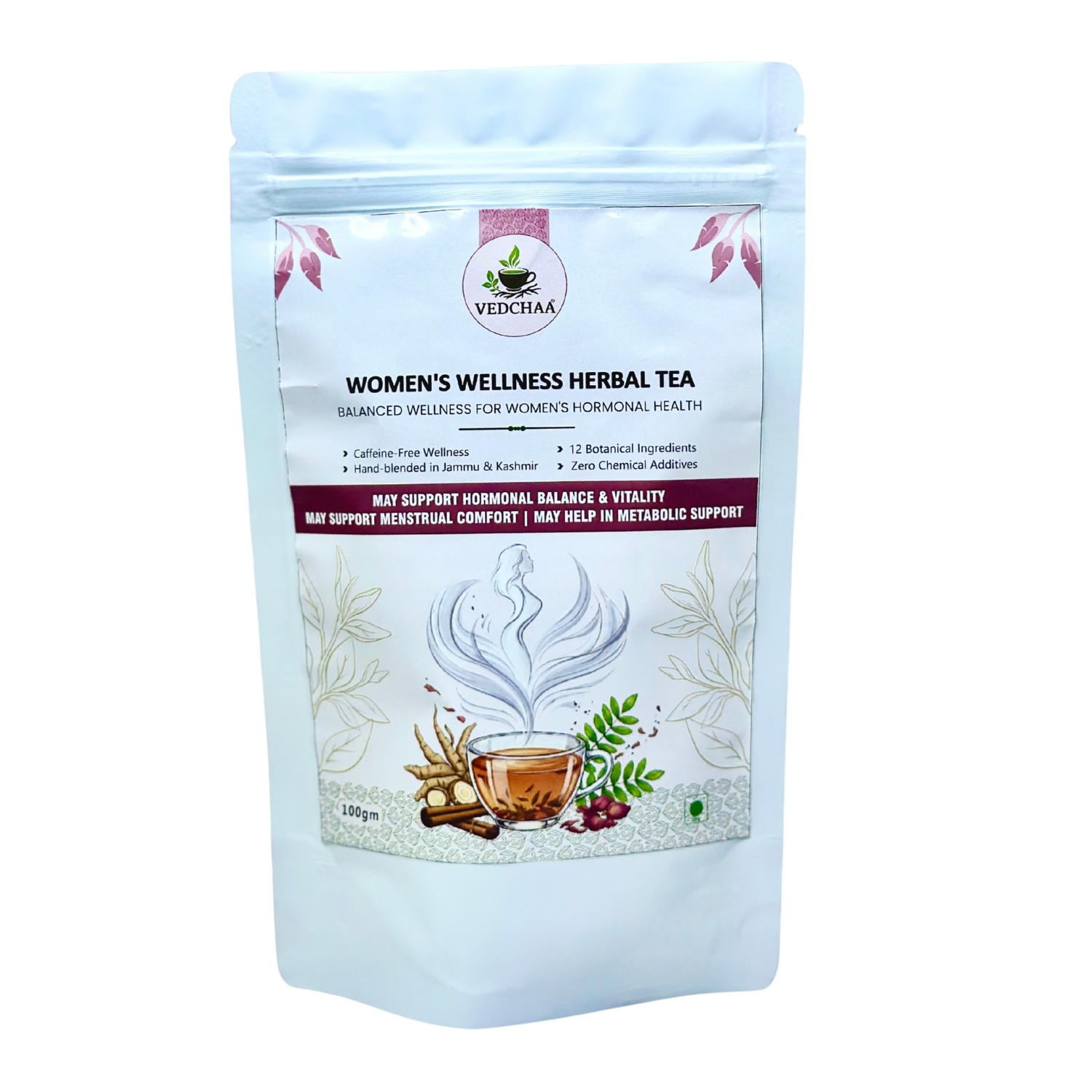 Women's Wellness Tea – Shatavari, Ashoka & Cinnamon Herbal Blend for Hormonal Balance, PCOS & Overall Wellness