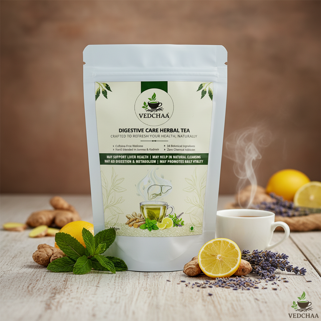 Vedchaa Digestive Care Herbal Tea for Digestion, Cholesterol & Fatty Liver Cleanse | Ayurvedic Detox Tea with Triphala, Mint & Fennel