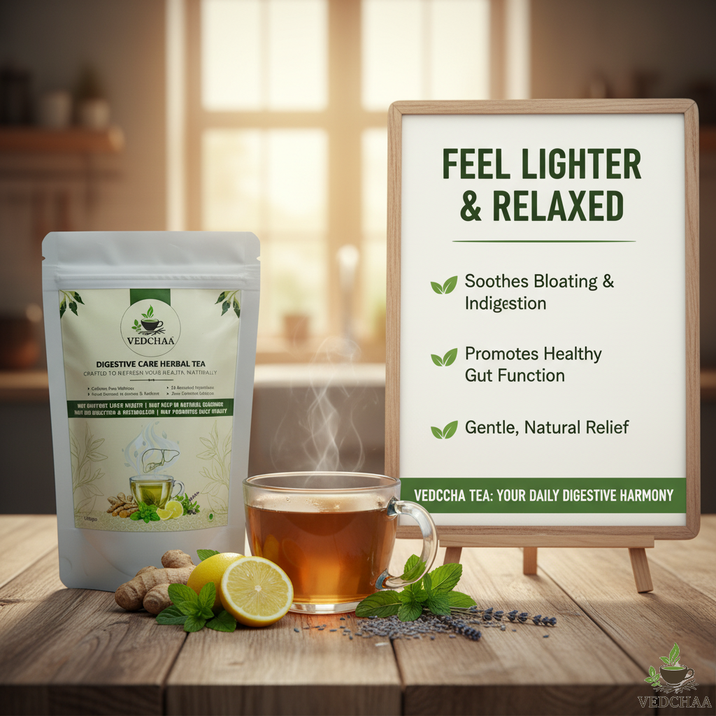 Vedchaa Digestive Care Herbal Tea for Digestion, Cholesterol & Fatty Liver Cleanse | Ayurvedic Detox Tea with Triphala, Mint & Fennel