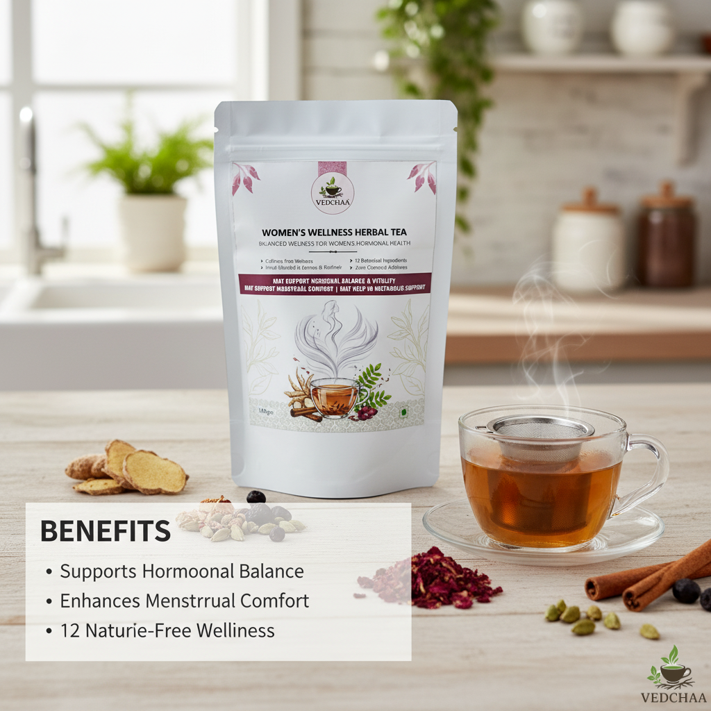 Vedchaa Women’s Wellness Tea for Hormonal Balance & PCOS | Ayurvedic Herbal Blend with Shatavari, Ashoka & Cinnamon for Women’s Health