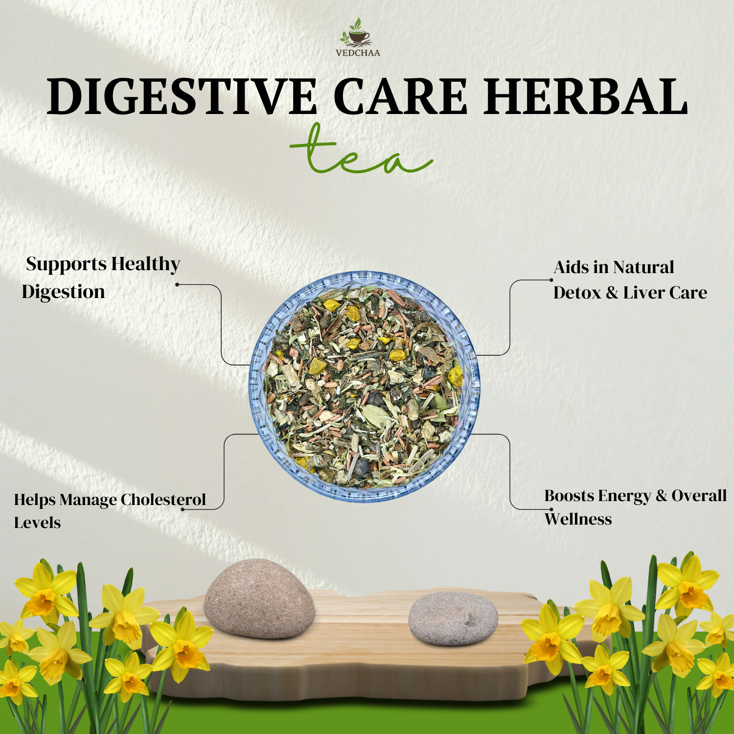 Vedchaa Digestive Care Herbal Tea for Digestion, Cholesterol & Fatty Liver Cleanse | Ayurvedic Detox Tea with Triphala, Mint & Fennel