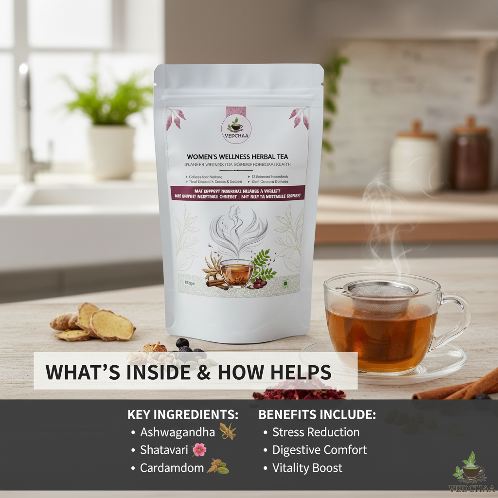 Vedchaa Women’s Wellness Tea for Hormonal Balance & PCOS | Ayurvedic Herbal Blend with Shatavari, Ashoka & Cinnamon for Women’s Health