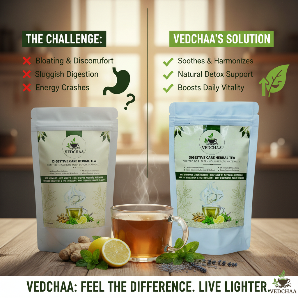 Vedchaa Digestive Care Herbal Tea for Digestion, Cholesterol & Fatty Liver Cleanse | Ayurvedic Detox Tea with Triphala, Mint & Fennel