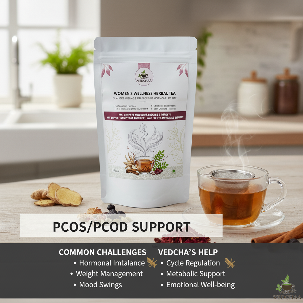 Vedchaa Women’s Wellness Tea for Hormonal Balance & PCOS | Ayurvedic Herbal Blend with Shatavari, Ashoka & Cinnamon for Women’s Health