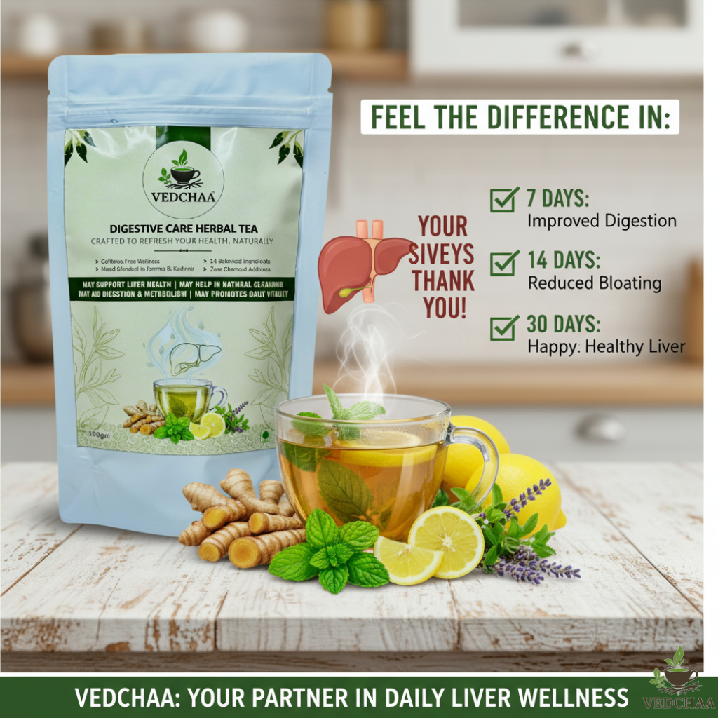 Vedchaa Digestive Care Herbal Tea for Digestion, Cholesterol & Fatty Liver Cleanse | Ayurvedic Detox Tea with Triphala, Mint & Fennel