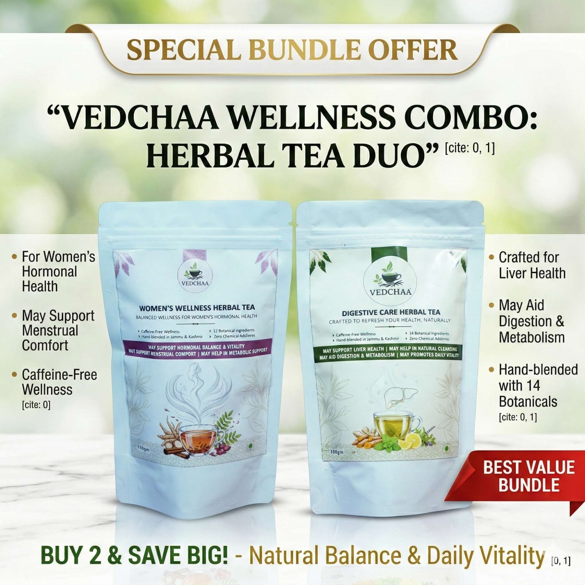 Vedchaa Herbal Tea 2-Pack Wellness Combo