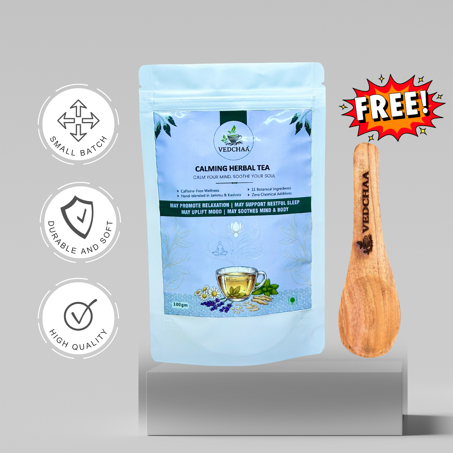 Vedchaa Calming Herbal Tea for Stress Relief & Better Sleep | Natural Green Tea with Chamomile, Lemon Balm, Peppermint & Rose Petals